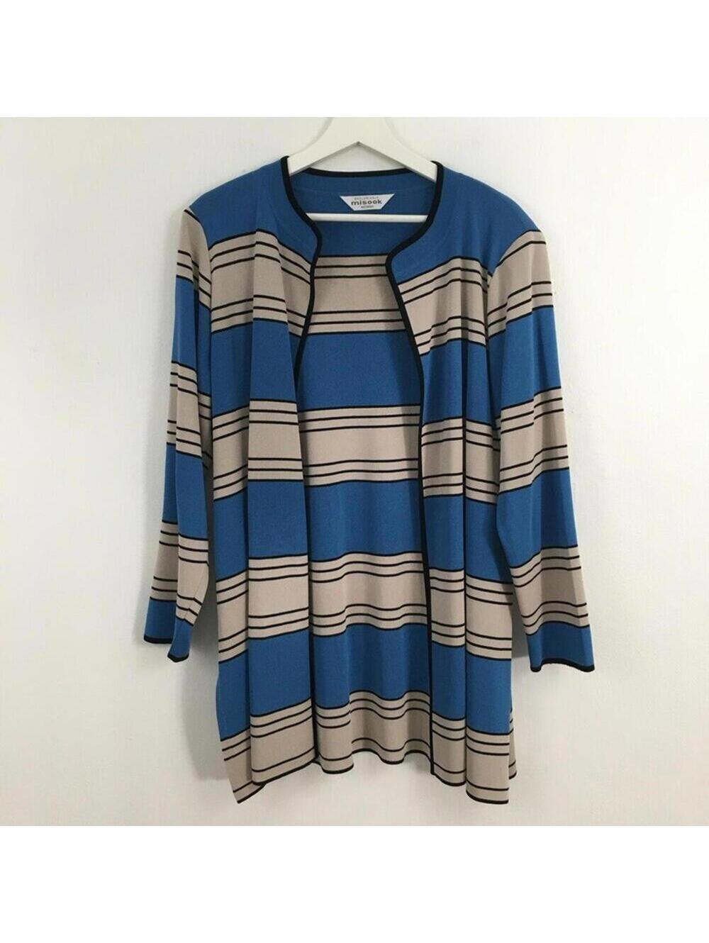 Misook Women’s Striped Open Front Cardigan Size L
